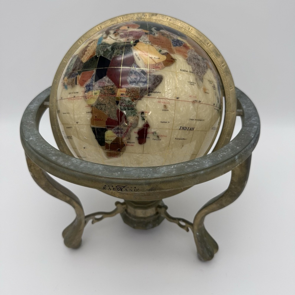 Alexander Kalifano Gemstone World Globe Compass Brass Armillary Tabletop Decor